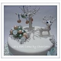 Frosty Blue & White Reindeer Christmas Cake