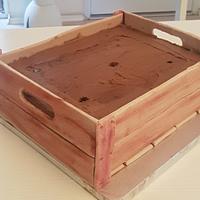 wood crate cake with vegetables