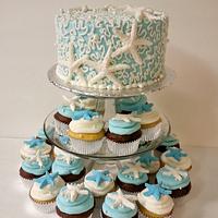Tiffany Blue Starfish Wedding Cake 