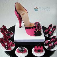 Hot Pink Sugar Shoe and Cupcake Toppers