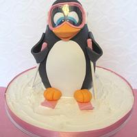 3D skiing penguin cake