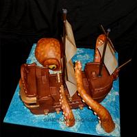 Wedding -Giant Kraken attacking Pirate Ship Cake