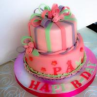 Pink fondant birthday cake