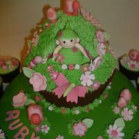 Pea pod baby garden themed giant cupcake with matching cupcakes <3