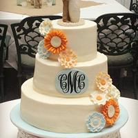Floral Wedding Cake with Monogram