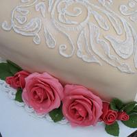 Brush embroidery on heart cake