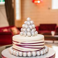Silver truffle tower wedding cake