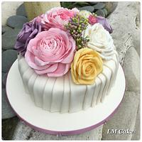 Summer Garden Passion Fruit 80th Gateau with Freeform Roses, Peony and Hydrangeas