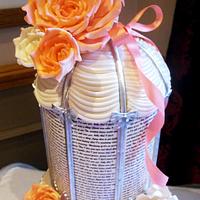 Coral, white and silver Birdcage wedding cake