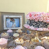 Pink Ruffle Cake and Cupcake Table