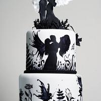 Black and white hand painted fairy wedding cake - Squires Exhibition 2014