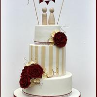 Vintage, Roses, Stripe & Bunting Wedding Cake