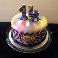 Rainbow zebra birthday cake