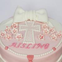 Pink communion cake 