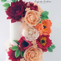 Cascading Sugar Flowers Wedding Cake