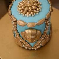 Indian inspired turquoise and gold mini cakes
