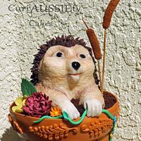Cute Hedgehog in a flower pot cake!