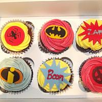 Batman cake and superhero cupcakes