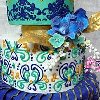 Peacock colour Theme Wedding cake