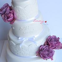 Special birthday cake with purple roses