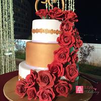 Red Rose Cascade Wedding Cake