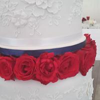 White Navy and Red Wedding Cake
