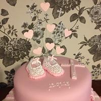 Booties and bows christening cake ...