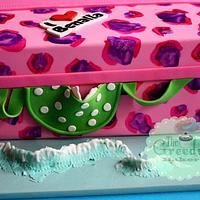 Pink Leopard Print Suitcase Cake