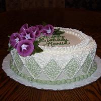 Oval Birthday Cake with Diamonds and Morning Glories