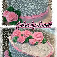 Birthday Cake with Scrolls & BC Roses