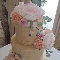 Rustic Buttercream and Sugar Flower Wedding Cake
