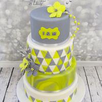 Mosaic yellow-grey wedding cake