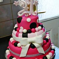 Pink, Black & White 21st Birthday Cake