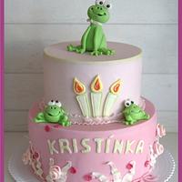 Pink cake with frogs