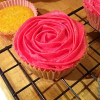 Piped rose fairy cakes 
