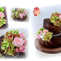 Chocolate ganache with vivid flowers