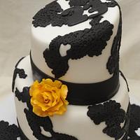 Old Topsy Turvy Black Lace and a Yellow Rose