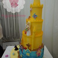 Sandcastle beach theme wedding cake