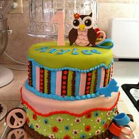 1st birthday owl cake