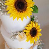Wedding cake with sugar sunflowers
