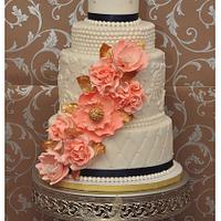 Pink, Peach and Pearls Wedding Cakes