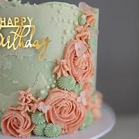 Peach & Eucalyptus Birthday Cake 