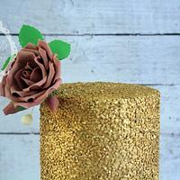 Gold Sequins and Pleats Wedding Cake