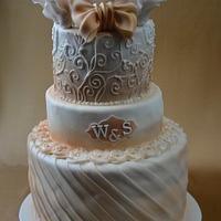 White and copper engagement cake 