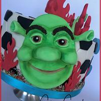 A Shrek-Mickey-Sam-Soccer cake