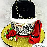 Red and Black Shoe and Purse Cake