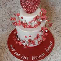wedding anniversary red and white cake