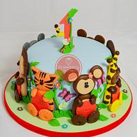 Jungle Animals 1st Birthday Cake
