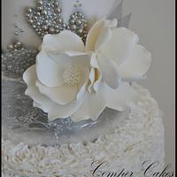White and Silver Ruffle wedding cake