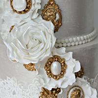 White & Gold Corsage Wedding
